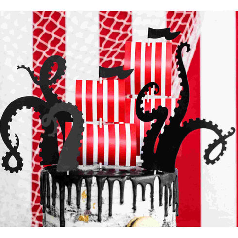 Pirate Party Cake Paper Toppers Kit Octopus Tentacles & Pirate Ship Sails