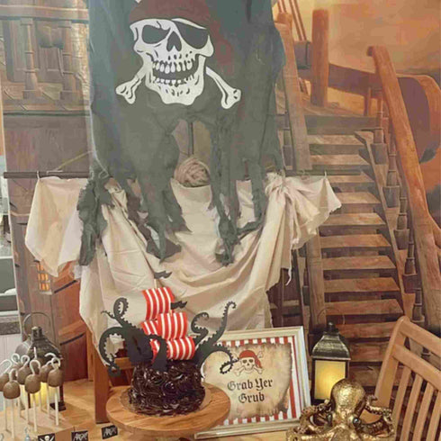 Pirate Party Cake Paper Toppers Kit Octopus Tentacles & Pirate Ship Sails