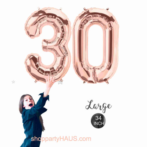 Rose Gold Number 30 Balloons | 34 INCH