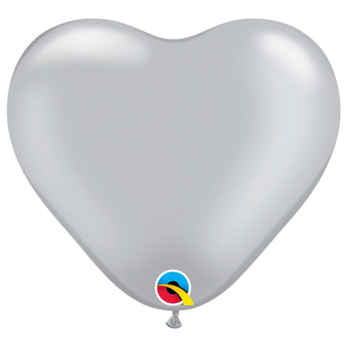 Metallic Silver Heart Latex Balloons | 6 INCH | Qualatex | Package 10