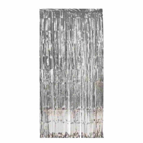 Silver Teal Curtain Foil Metallic Fringe | 3' x 8'