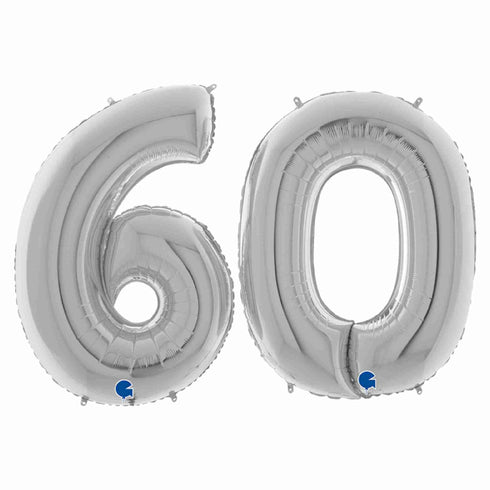 Silver Number 60 Balloons | 40 INCH