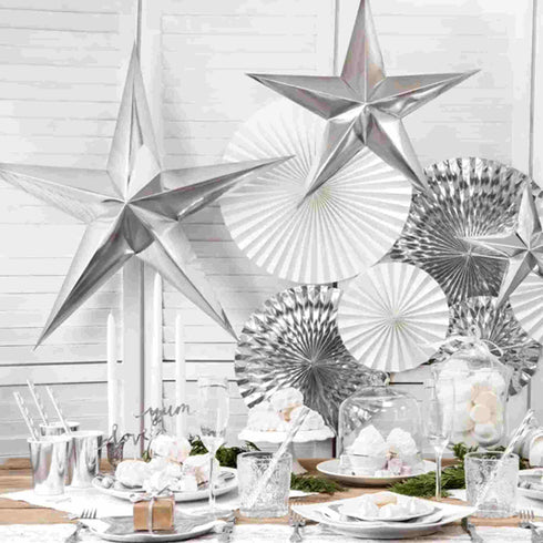Paper Star Decorations | Silver | 18 Inch or 12 Inch