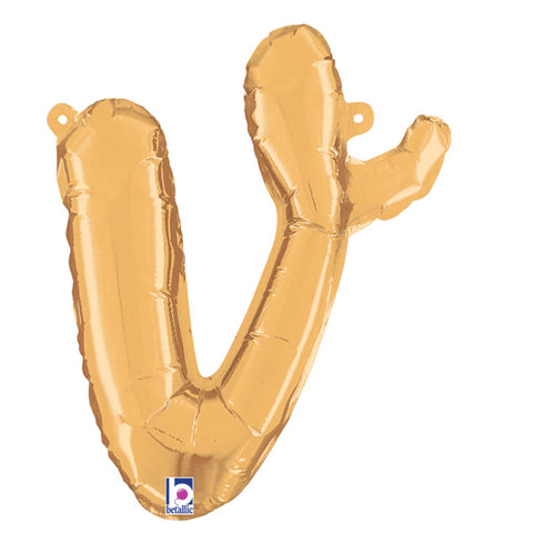 Letter V Script Balloons | Gold | Small 14 Inch