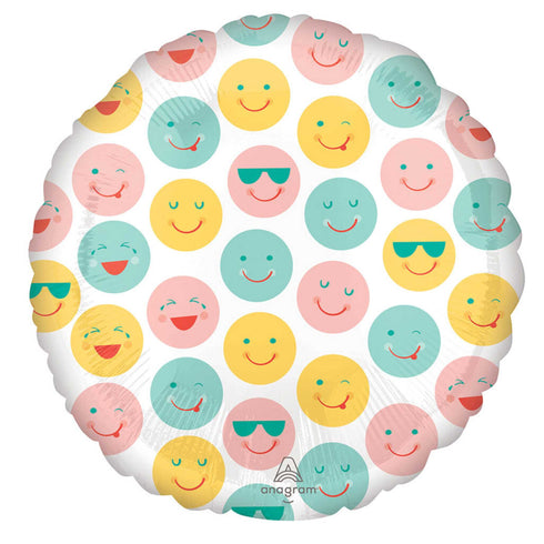 Smiley Faces Pastel Round Foil Balloons | 17 Inch