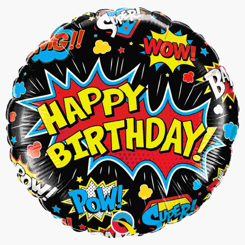 Super Hero Happy Birthday Balloon | 18 INCH | Black