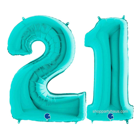 Teal Blue Number 21 Balloons | 40 INCH