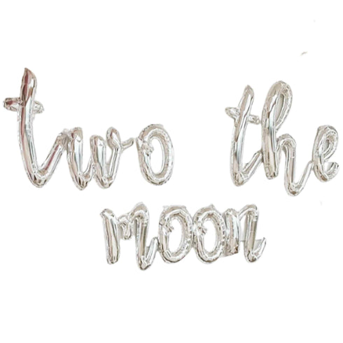 TWO THE MOON Cursive Letter Balloons | Silver | Gold | Rose Gold
