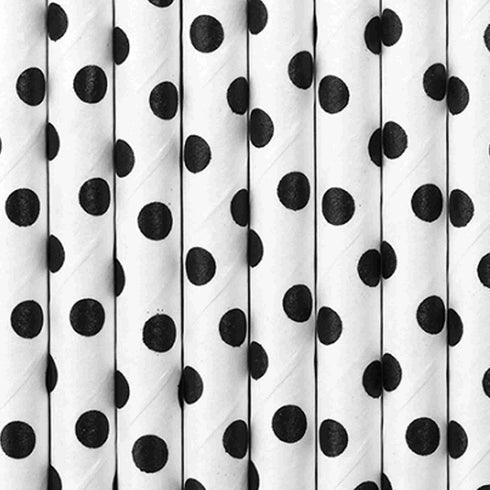 Black and White Polka Dots Paper Party Straws | Set 10