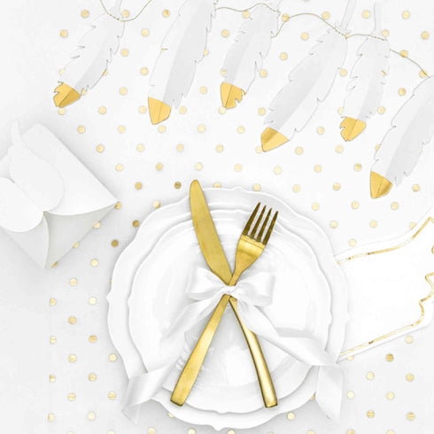 White and Gold Foil Feather Paper Hanging Garland