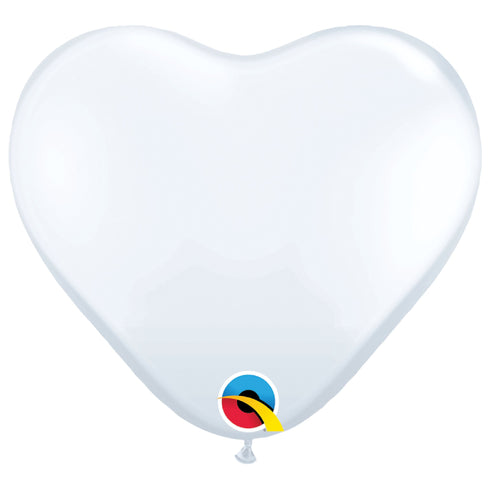 White | 15 INCH | Qualatex Heart Latex Balloons | Package 6