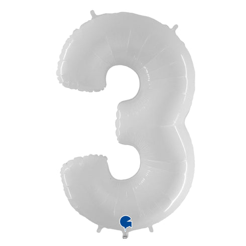 White Number 3 Balloons | 40 INCH