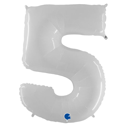 White Number 5 Balloons | 40 INCH