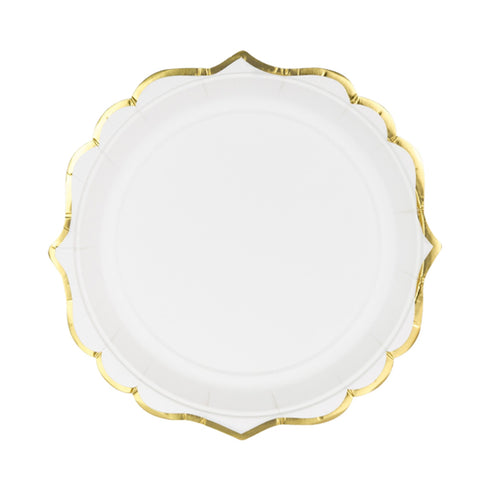 White and Metallic Gold Paper Plates | Package 6