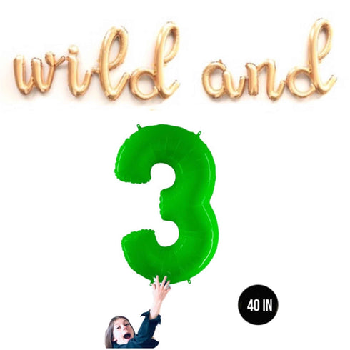 WILD AND 3 Cursive Letter Balloons | Silver | Rose Gold | Gold