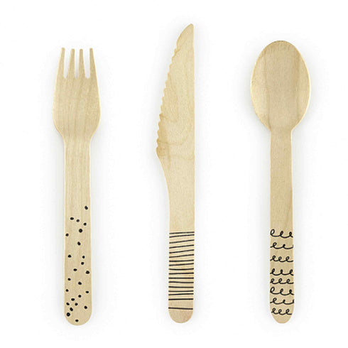 Wood Cutlery with Black Design | Set 6