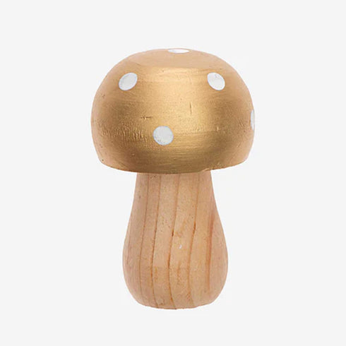 Mushroom Wood Decor | Gold Polka Dot