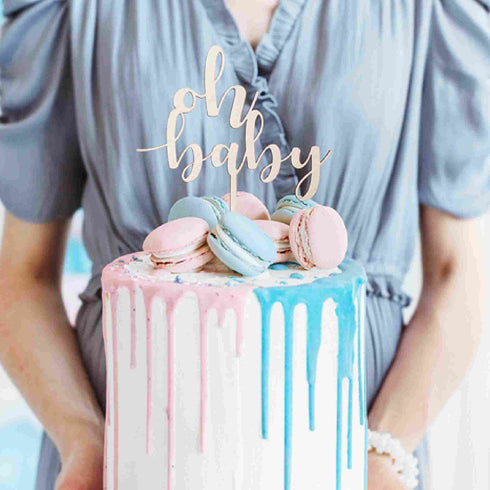Oh Baby Cake Topper | Natural Wood | 8.5 INCH