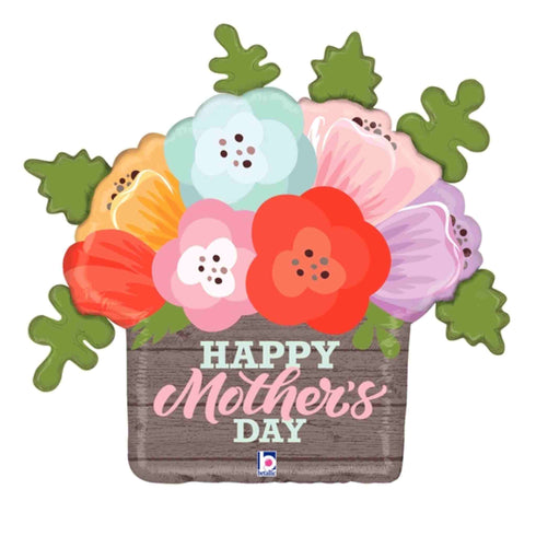 Happy Mother's Day Balloons | Wood Rustic Flowers | 32 INCH