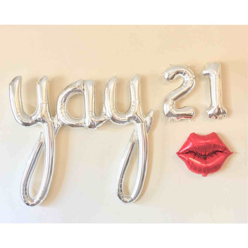 Yay 21 Kissy Lips Foil Number Balloons | Silver