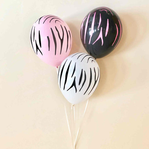 Zebra Stripes Print Latex Balloons | Set 6 | Pink | Black | White