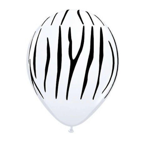 White and Black Zebra Stripes Printed Latex Balloons | Set 6