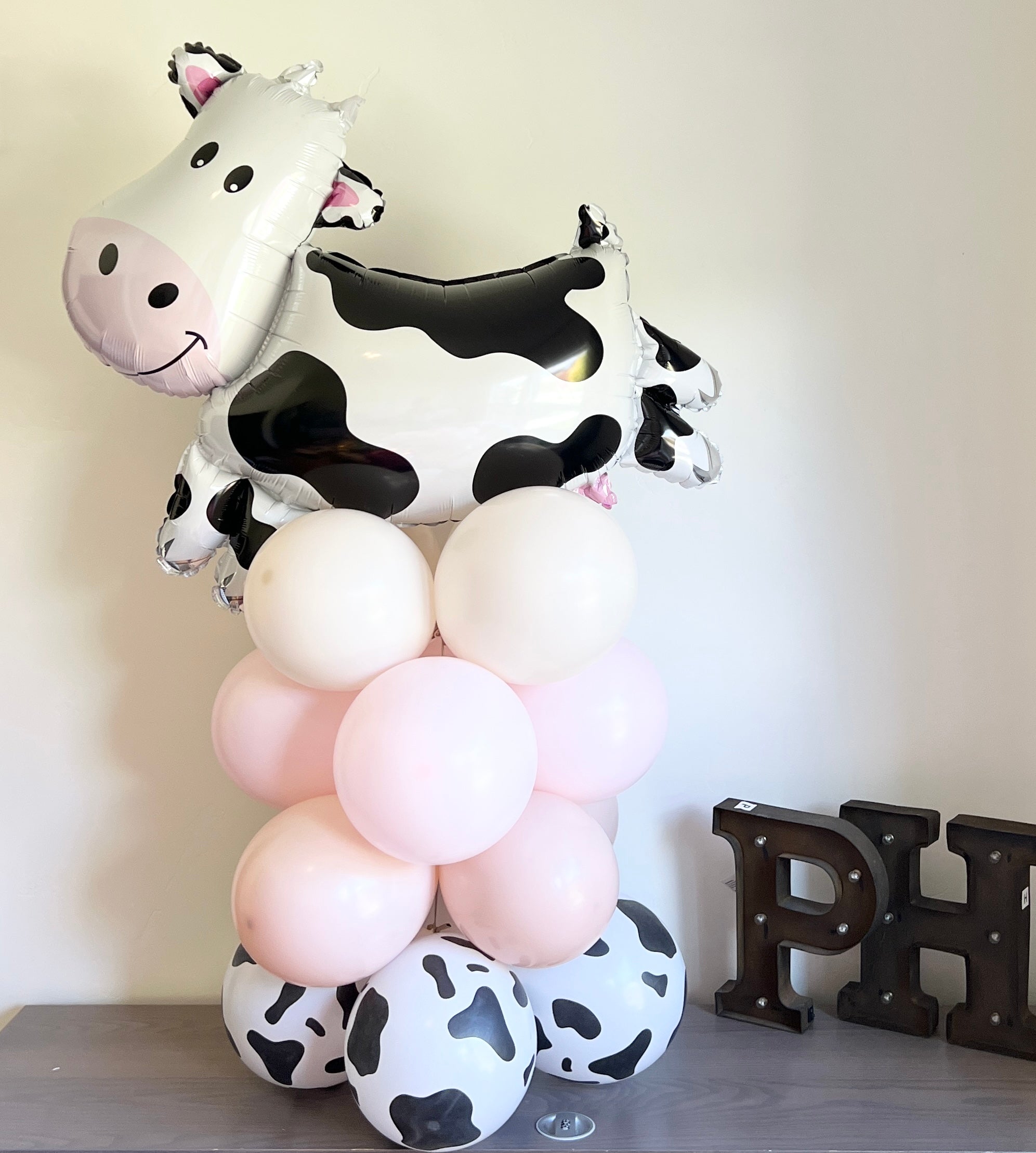 Blush Pink Cow Party Balloon Towers