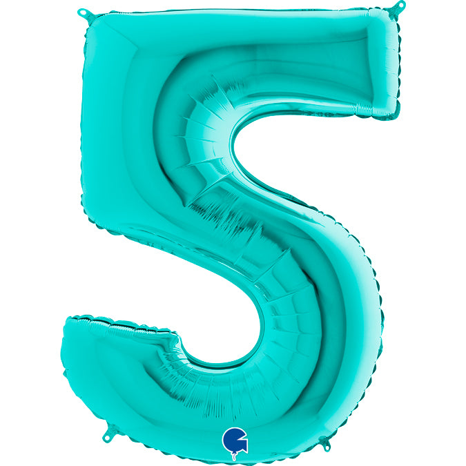 5 Number Balloon Teal Blue Background Number 5 Blue Foil Helium Balloon ...